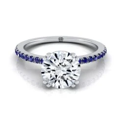 Platinum Round BrilliantSimple French Pave Double Claw Prong Diamond Engagement Ring