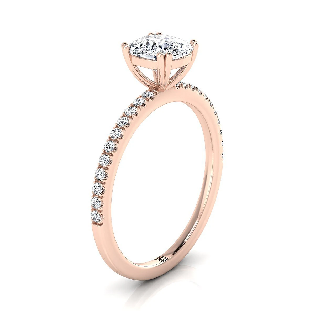 14K Rose Gold Cushion Diamond Simple French Pave Double Claw Prong Engagement Ring -1/6ctw - Image 2