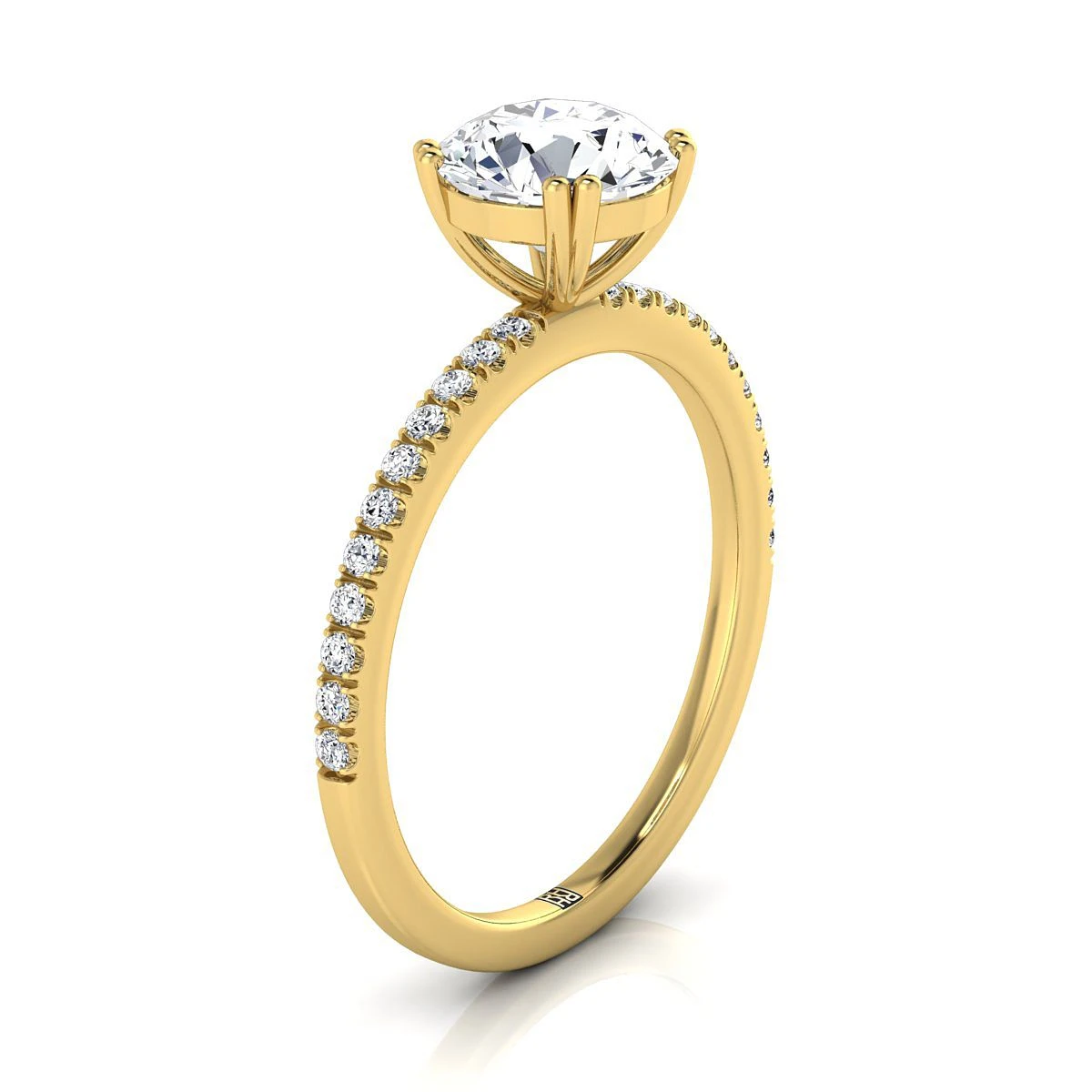 18K Yellow Gold Round Brilliant Diamond Simple French Pave Double Claw Prong Engagement Ring -1/6ctw - Image 2