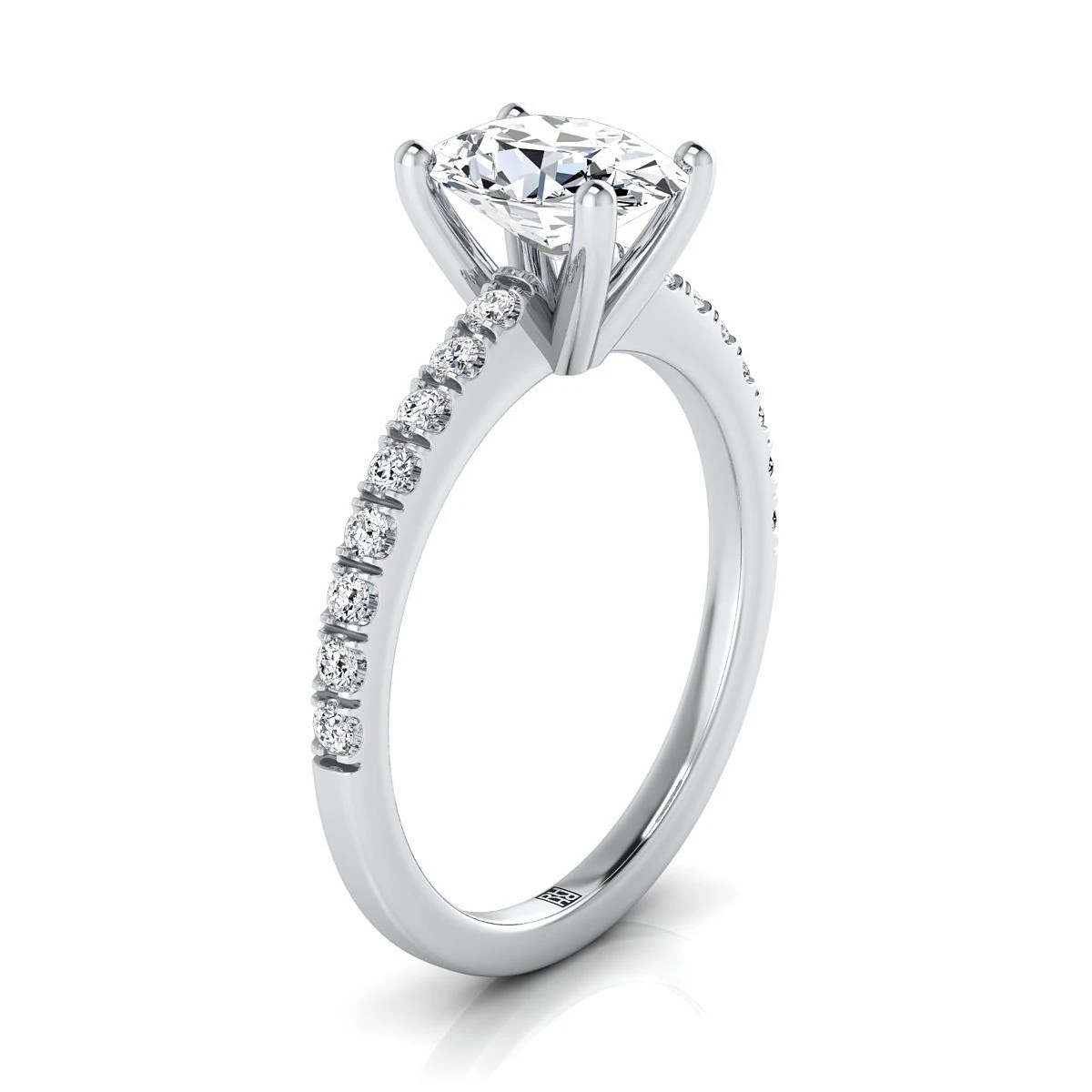 Platinum Oval Simple Linear Diamond Pave Engagement Ring -1/5ctw - Image 2