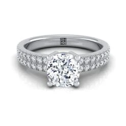 Platinum Cushion Diamond Double Pave Row Engagement Ring -1/4ctw