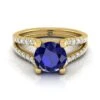 14K Yellow Gold Round Brilliant Prong Set Sapphire Split Shank Engagement Ring