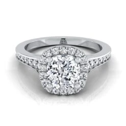 Platinum Cushion Diamond Classic Halo With Channel French Pave Engagement RIng-1/3ctw