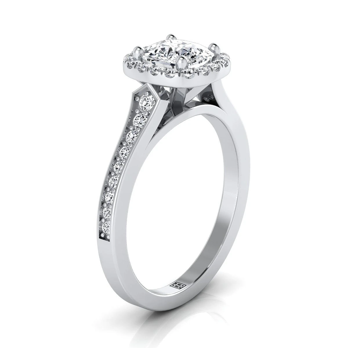 Platinum Cushion Diamond Classic Halo With Channel French Pave Engagement RIng-1/3ctw - Image 2