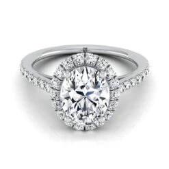 Platinum Oval Diamond Petite Halo French Pave Engagement Ring -3/8ctw