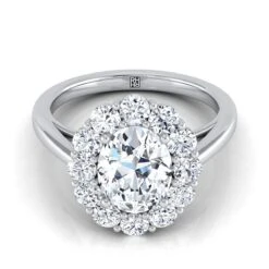 Platinum Oval Diamond Floral Halo Engagement Ring -3/4ctw