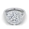 Platinum Round Brilliant Diamond Floral Halo Engagement Ring -3/4ctw