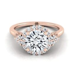 14K Rose Gold Round Brilliant Diamond Side Trio Scroll Accent Engagement Ring -1/4ctw