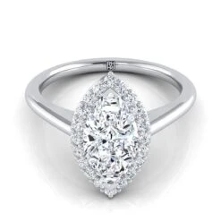 Platinum MarquiseDiamond Shared Prong Halo Engagement Ring -1/4ctw