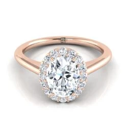 14K Rose Gold Oval Diamond Shared Prong Halo Engagement Ring -1/5ctw