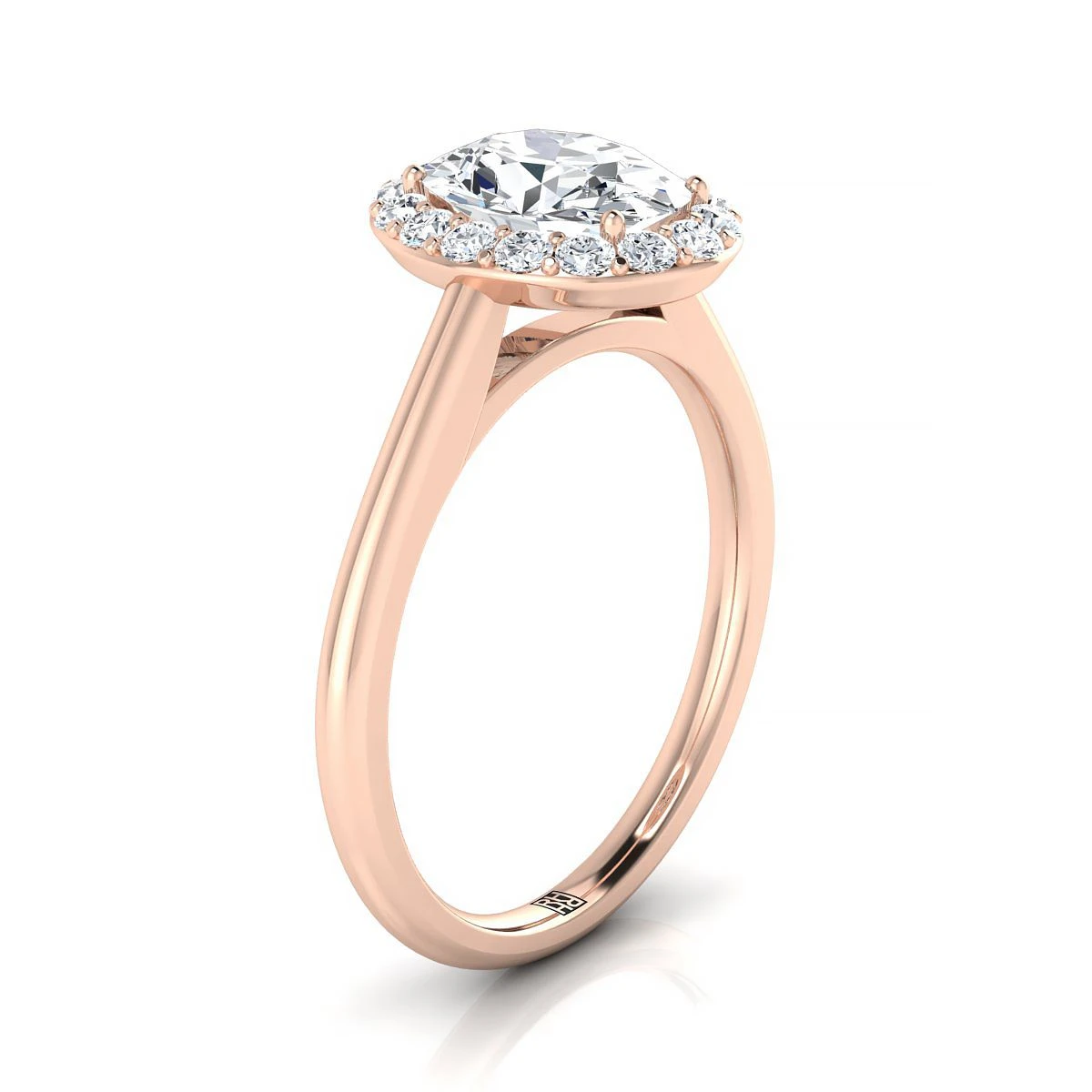 14K Rose Gold Oval Diamond Shared Prong Halo Engagement Ring -1/5ctw - Image 2