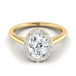 18K Yellow Gold Oval Diamond Shared Prong Halo Engagement Ring -1/5ctw
