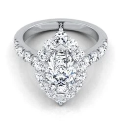 Platinum MarquiseDiamond Luxe Style French Pave Halo Engagement Ring -1-1/10ctw