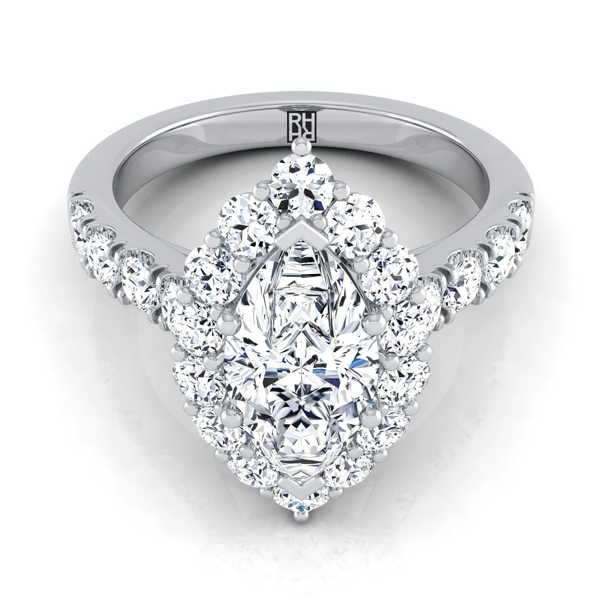 Platinum MarquiseDiamond Luxe Style French Pave Halo Engagement Ring -1-1/10ctw