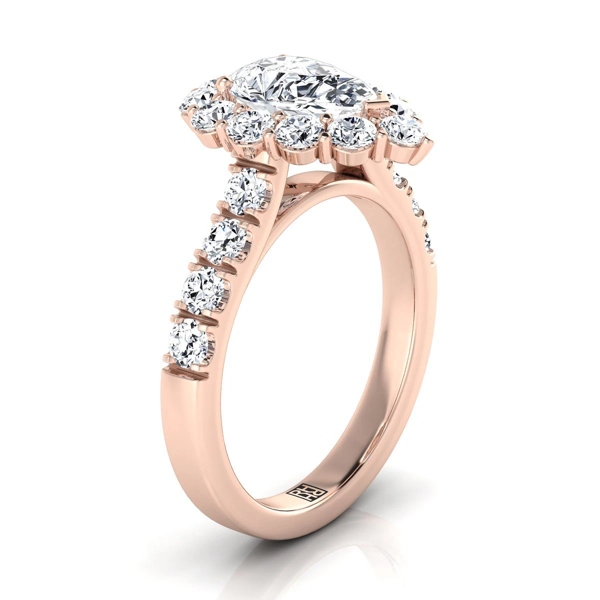 14K Rose Gold Pear Shape Center Diamond Luxe Style French Pave Halo Engagement Ring -1-1/10ctw - Image 2