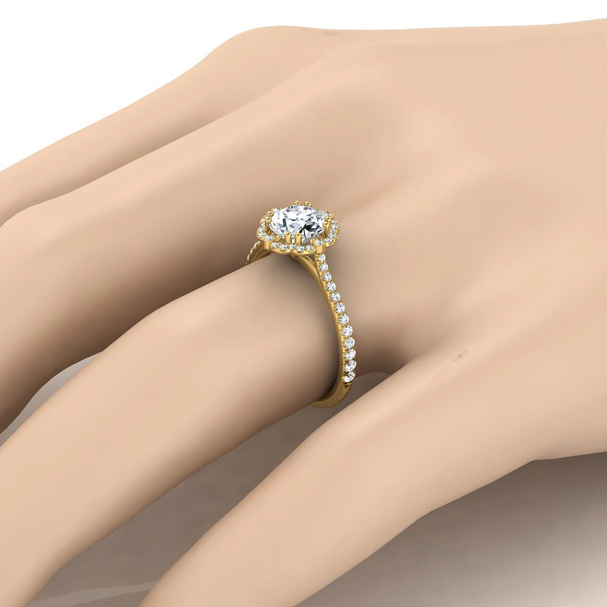 18K Yellow Gold Round Brilliant Diamond Ornate Halo Vintage Inspired Engagement Ring -1/4ctw - Image 3