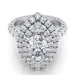 Platinum MarquiseDiamond Bold And Fancy Double Halo French Pave Engagement Ring -2ctw