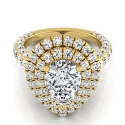 14K Yellow Gold Pear Shape Center Diamond Bold And Fancy Double Halo French Pave Engagement Ring -2ctw