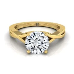 18K Yellow Gold Round Brilliant Delicate Twist Solitaire Engagement Ring