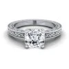Platinum Asscher Cut Hand Engraved Scroll Vintage Solitaire Engagement Ring