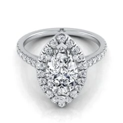 Platinum MarquiseClassic French Pave Halo And Linear Engagement Ring -1/2ctw