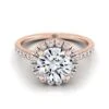 14K Rose Gold Round Brilliant Classic French Pave Halo And Linear Engagement Ring -3/8ctw
