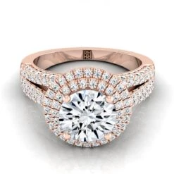 14K Rose Gold Round Brilliant Extraordinary Three Tier Diamond Halo Crown Engagement Ring -7/8ctw