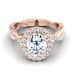 14K Rose Gold Oval Diamond Twisted Vine Halo Engagement Ring -1/2ctw
