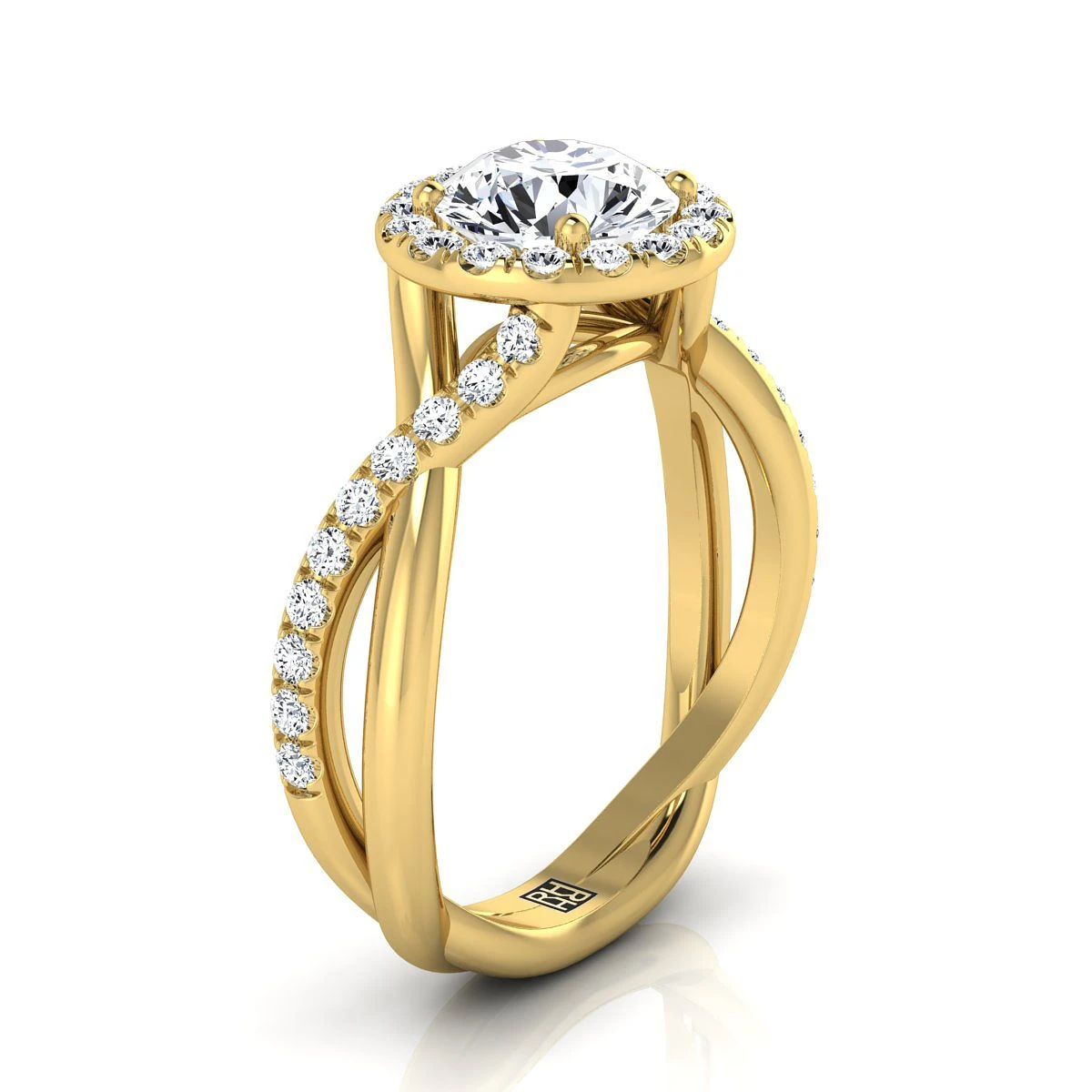 18K Yellow Gold Round Brilliant Diamond Twisted Vine Halo Engagement Ring -1/2ctw - Image 2