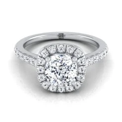 Platinum Cushion Diamond Classic Pave Halo Cathedral Style Engagement Ring -1/2ctw