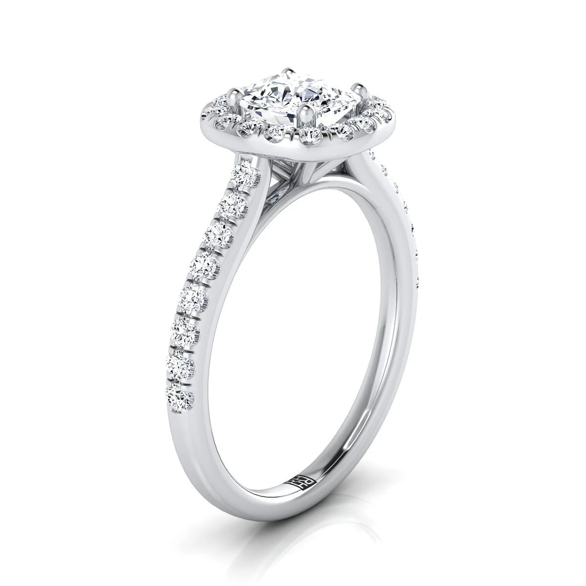 Platinum Cushion Diamond Classic Pave Halo Cathedral Style Engagement Ring -1/2ctw - Image 2