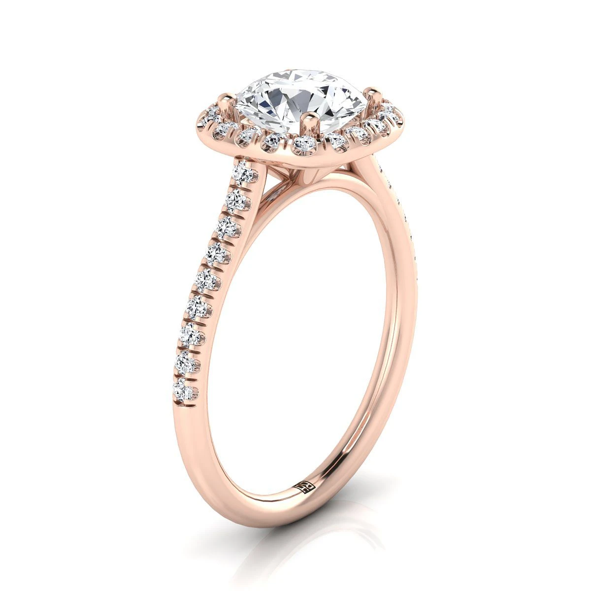 14K Rose Gold Round Brilliant Pink Sapphire Simple Prong Set Halo Engagement Ring -1/3ctw - Image 2