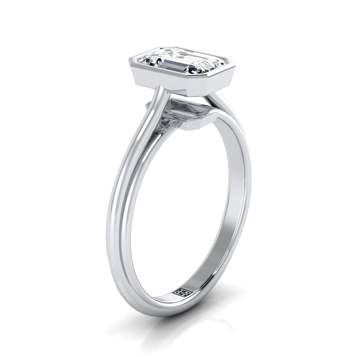 Platinum Emerald CutBezel Halo Cathedral Solitaire Engagement Ring - Image 2