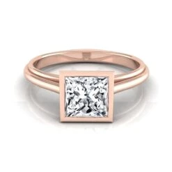 14K Rose Gold Princess CutBezel Halo Cathedral Solitaire Engagement Ring