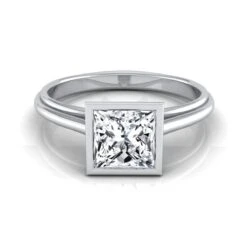 Platinum Princess CutBezel Halo Cathedral Solitaire Engagement Ring