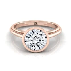 14K Rose Gold Round BrilliantBezel Halo Cathedral Solitaire Engagement Ring