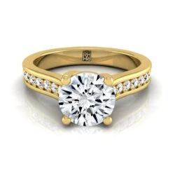 14K Yellow Gold Round Brilliant Diamond Channel Set Engagement Ring -1/3ctw