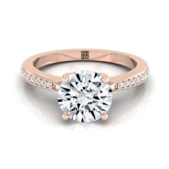 14K Rose Gold Round Brilliant Diamond Tapered Pave Engagement Ring -1/8ctw