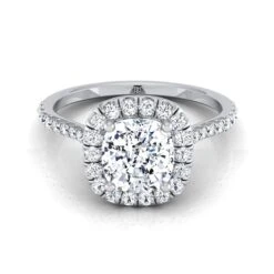 Platinum Cushion Diamond Shared Prong Halo Engagement Ring -3/8ctw