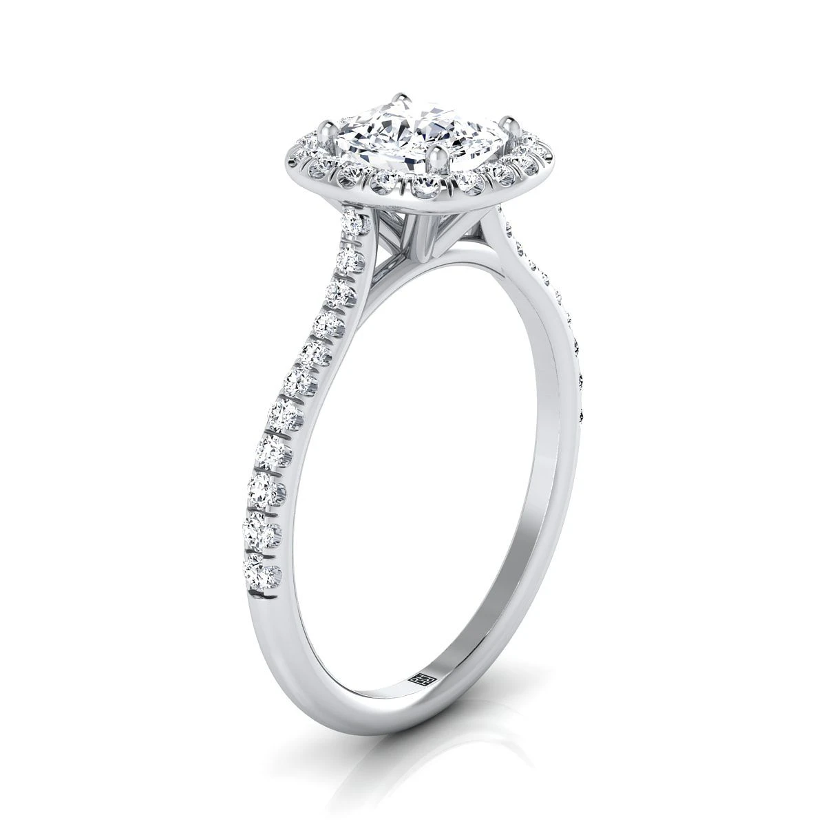Platinum Cushion Diamond Shared Prong Halo Engagement Ring -3/8ctw - Image 2
