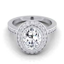 Platinum Oval Diamond Matching Halo And Channel Band Engagement Ring -3/8ctw