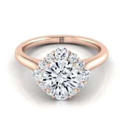 14K Rose Gold Round Brilliant Square Diamond Halo With Secret Stone Engagement Ring -1/2ctw