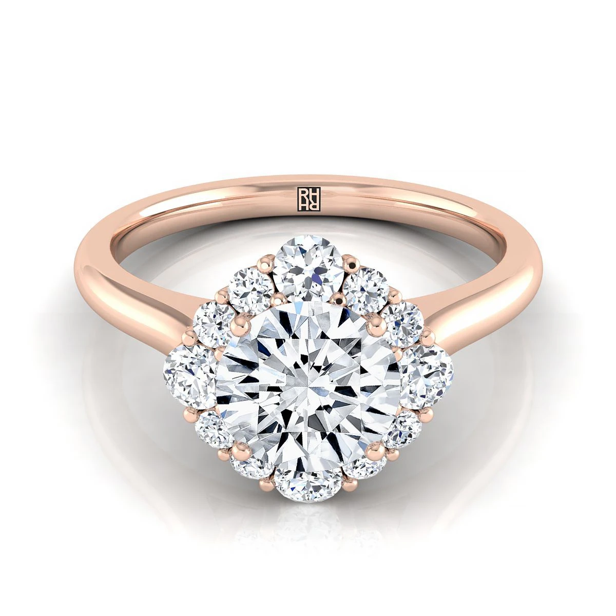 14K Rose Gold Round Brilliant Square Diamond Halo With Secret Stone Engagement Ring -1/2ctw