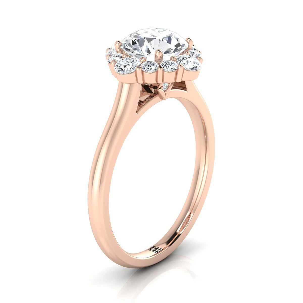 14K Rose Gold Round Brilliant Square Diamond Halo With Secret Stone Engagement Ring -1/2ctw - Image 2