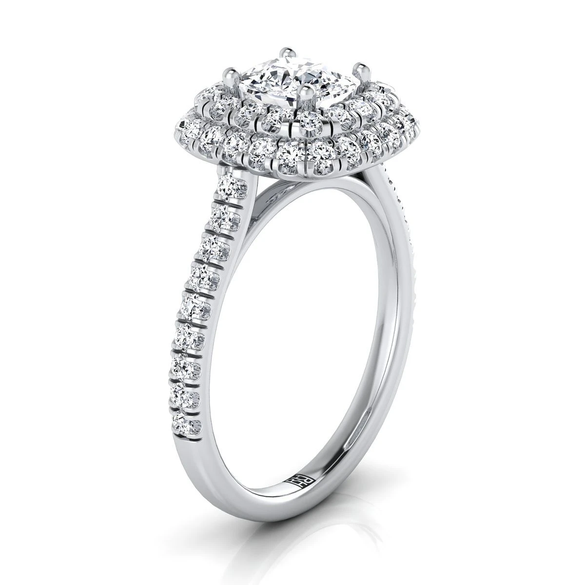 Platinum Cushion Double Halo And Linear Pave Engagement Diamond Ring -3/4ctw - Image 2