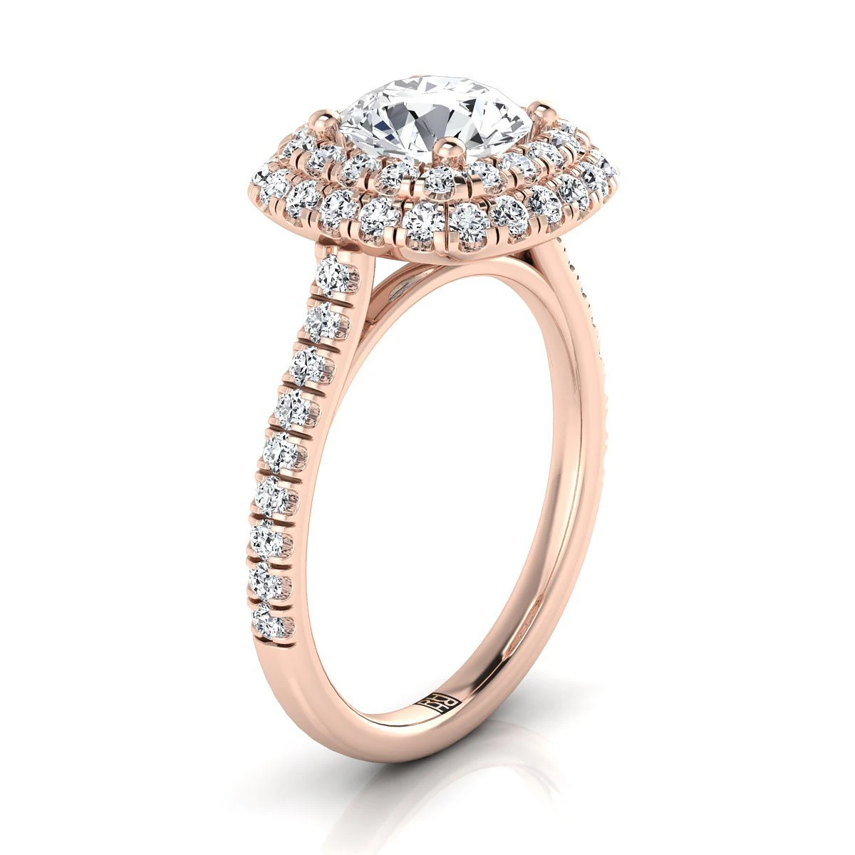 14K Rose Gold Round Brilliant Double Halo And Linear Pave Engagement Diamond Ring -3/4ctw - Image 2