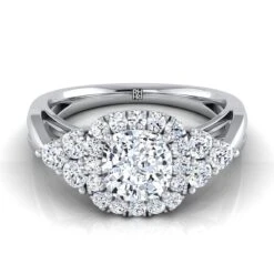 Platinum Cushion Open Twisted Triple Diamond Engagement Ring -5/8ctw