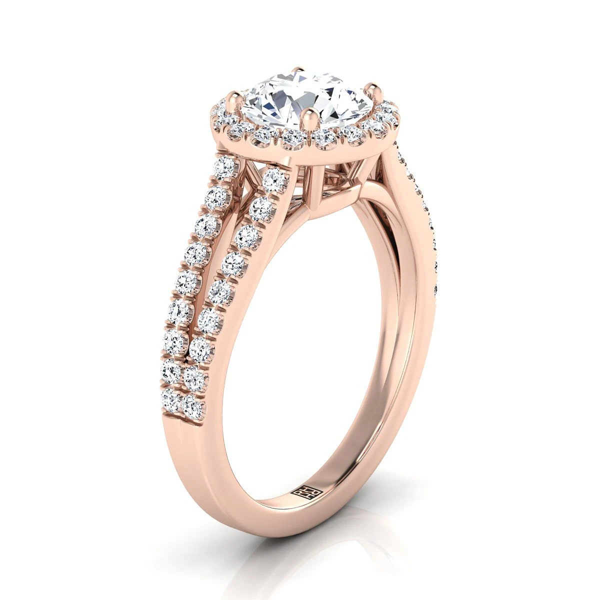14K Rose Gold Round Brilliant Split Shank And Diamond Pave Halo Engagement Ring -1/2ctw - Image 2