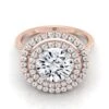 14K Rose Gold Round Brilliant Double Halo Diamond Split Shank Pave Engagement Ring -1/2ctw