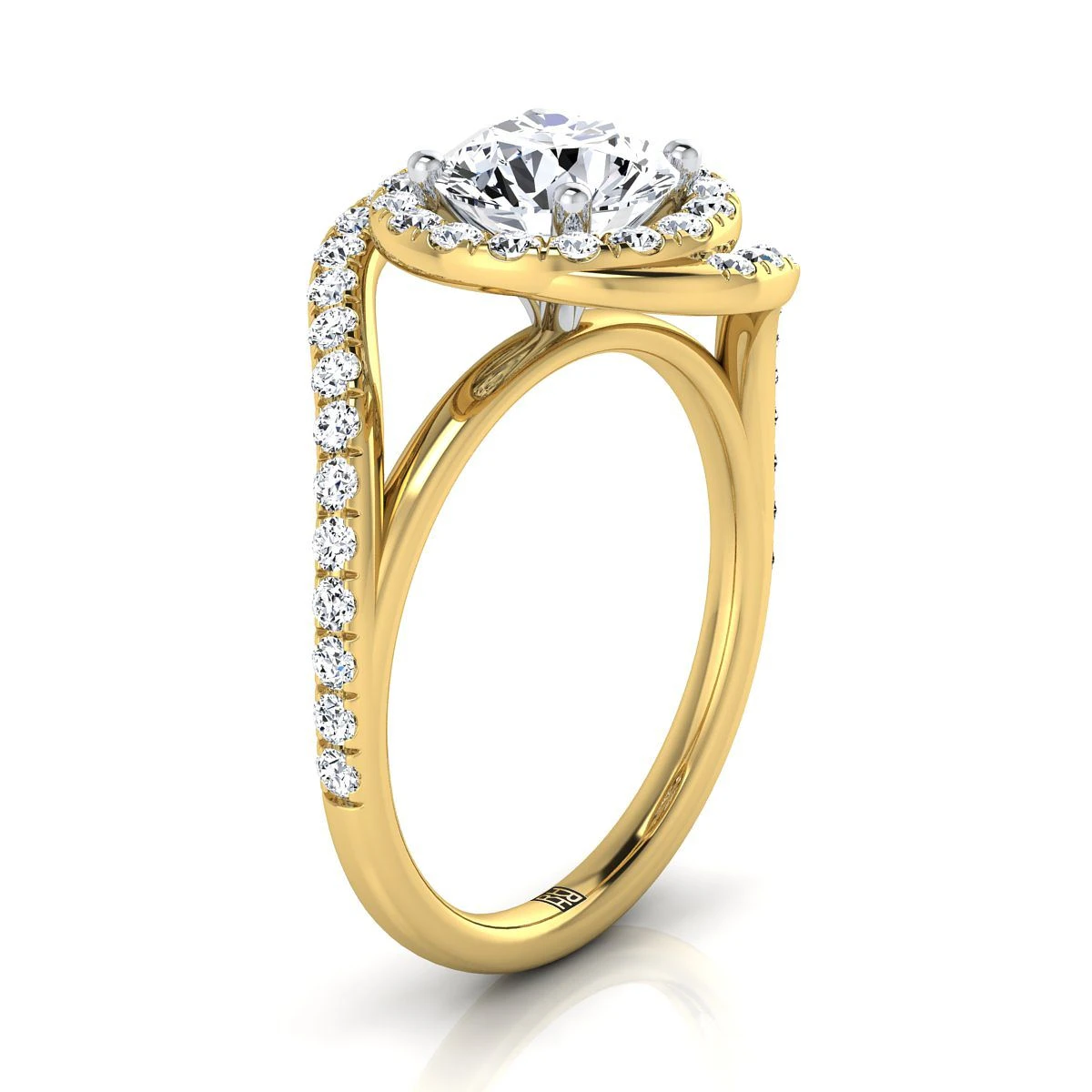 14K Yellow Gold Round Brilliant Diamond French Pave Swirl Twist Halo Engagement Ring -1/2ctw - Image 2